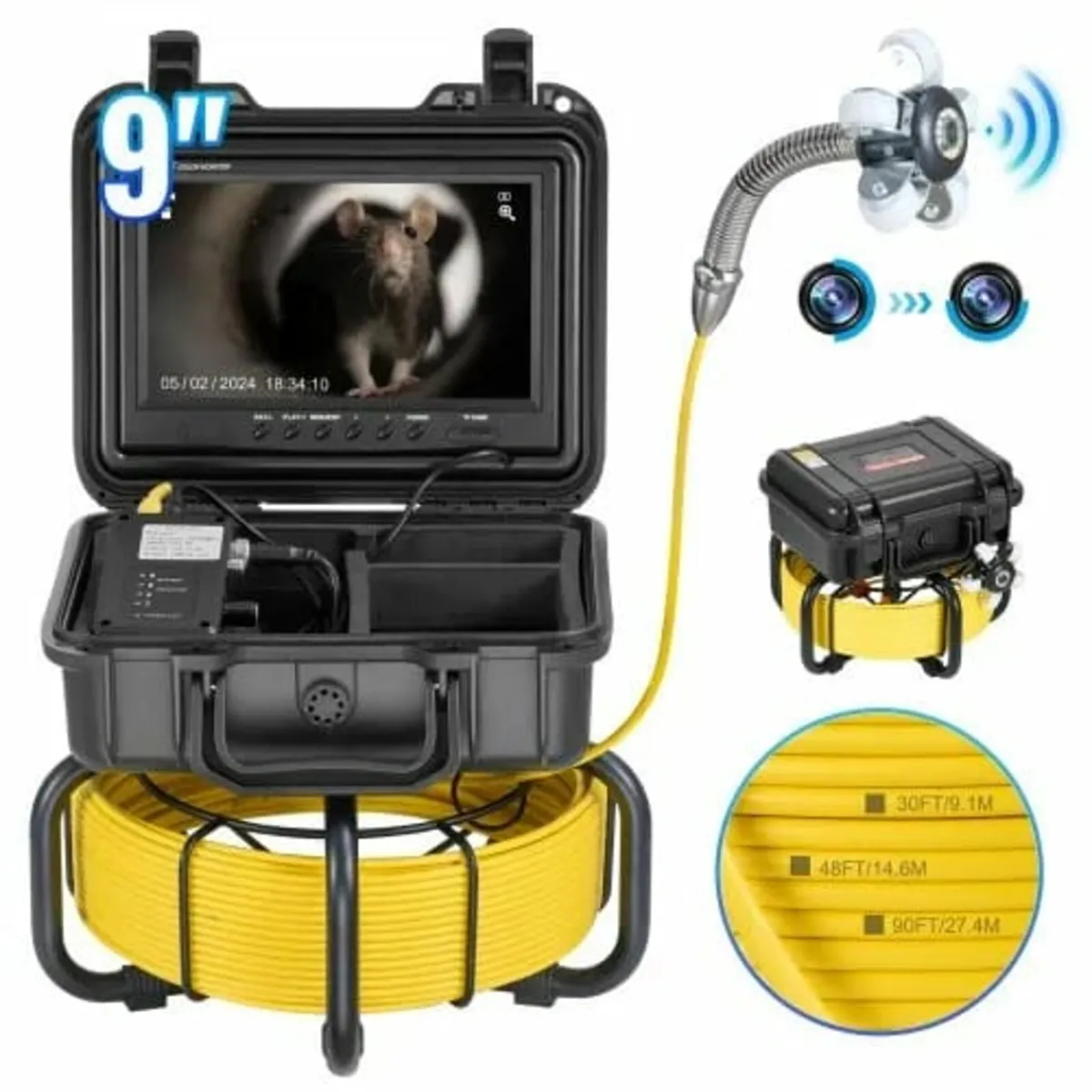 Sewer Camera, 98 ft/30m, Self-Leveling Drain Inspe - Image 1