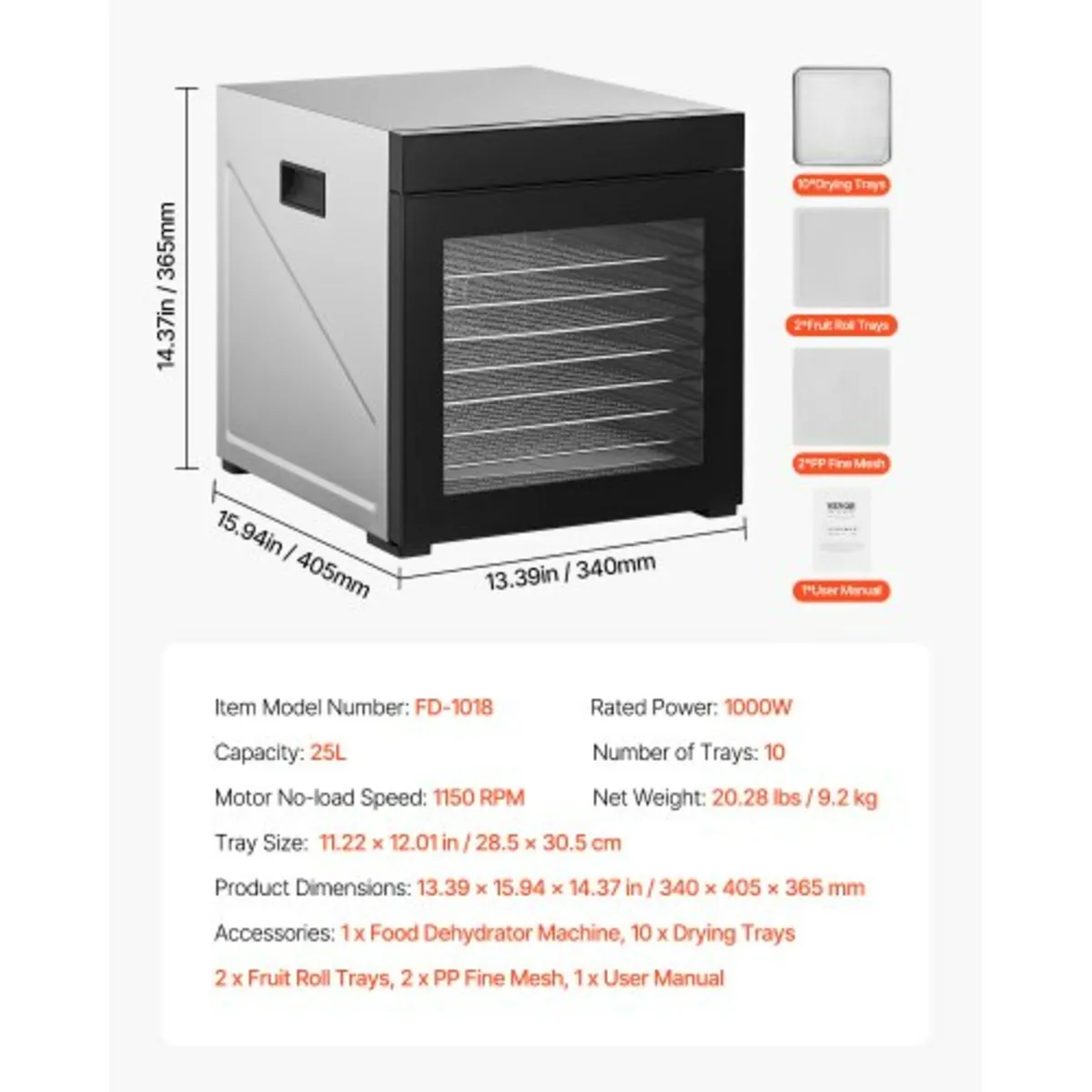 Food Dehydrator Machine, 10 Stainless Steel Trays, - Image 4