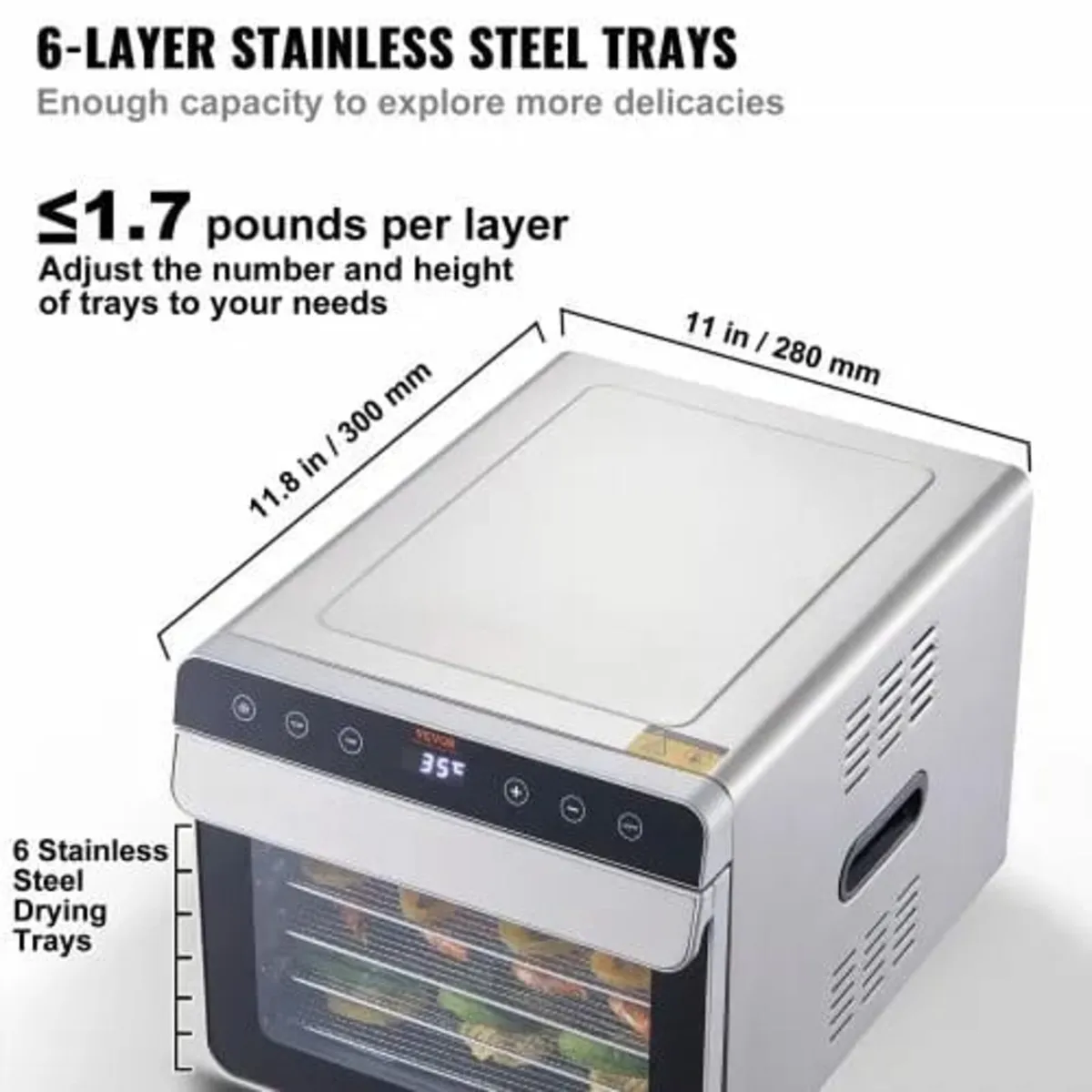 6 Trays Food Dehydrator Machine Stainless Steel 70 - Image 3