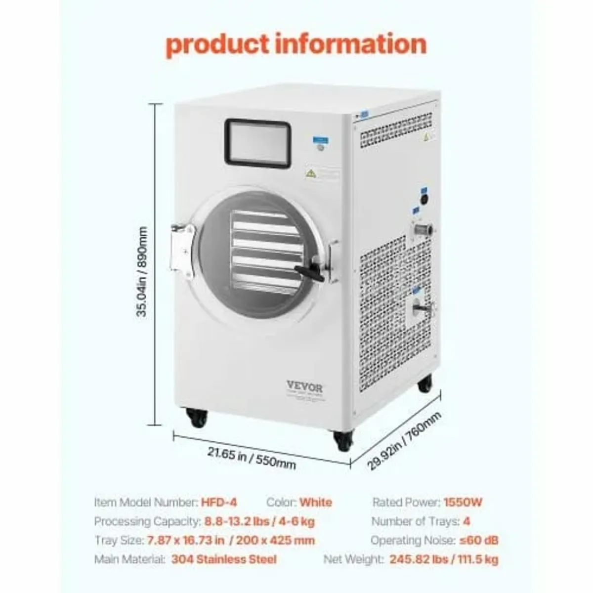 Vacuum Freeze Dryer Machine, 8.8-13.2 LBS/Batch Fo - Image 3