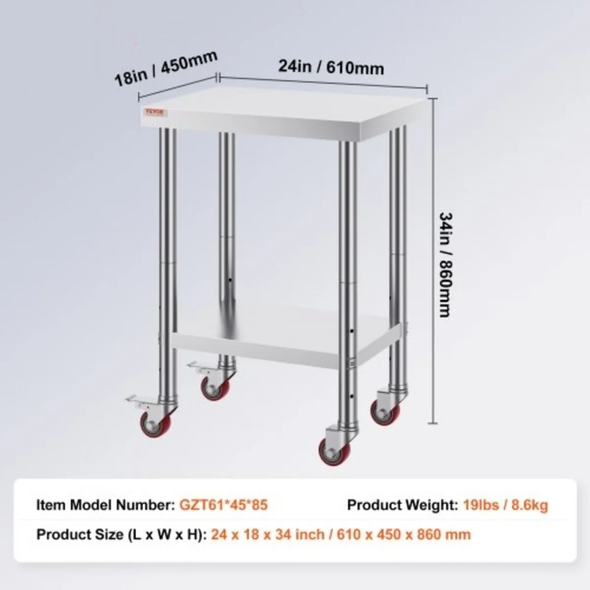 Stainless Steel Work Table 24 x 18 x 34 Inch, 700 - Image 2