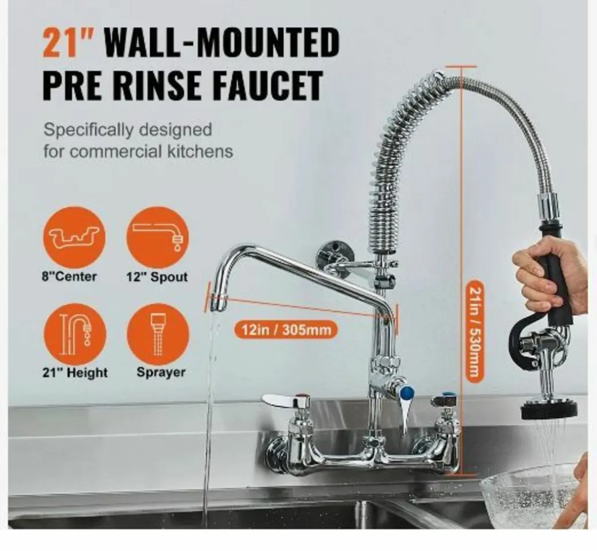 Commercial Faucet with Pre-Rinse Sprayer - Image 2