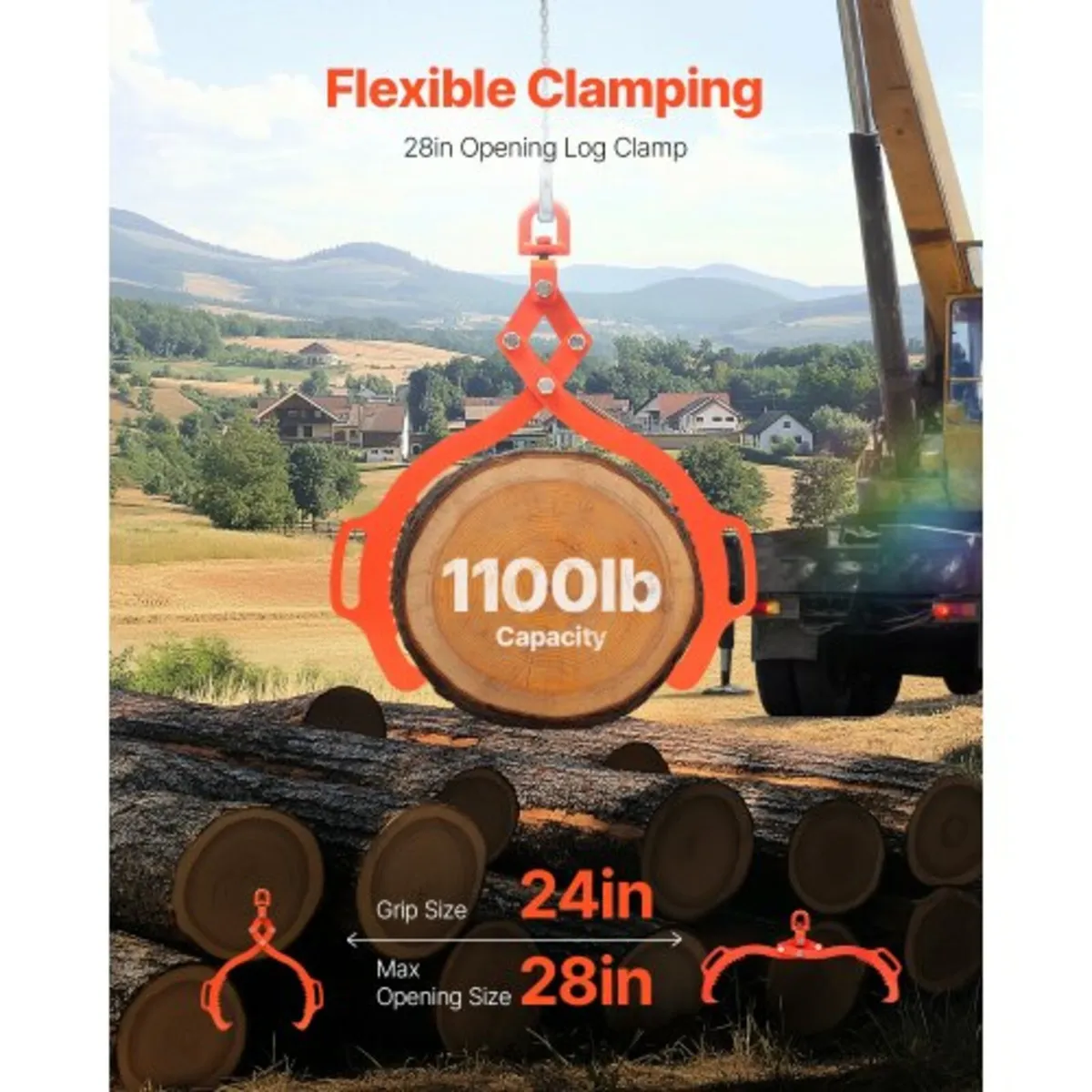 28in Log Lifting Tongs, 2-Claw Log Tongs, Heavy Du - Image 4