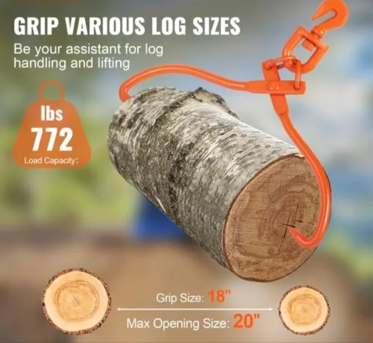 Log Skidding Tongs, 18 inch 2 Claw Log Lifting Ton - Image 2