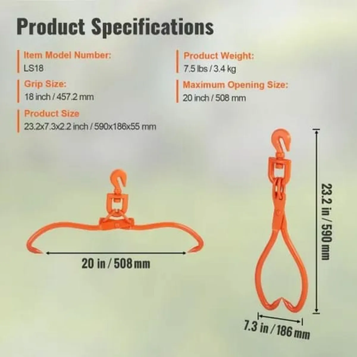 Log Skidding Tongs, 18 inch 2 Claw Log Lifting Ton - Image 3