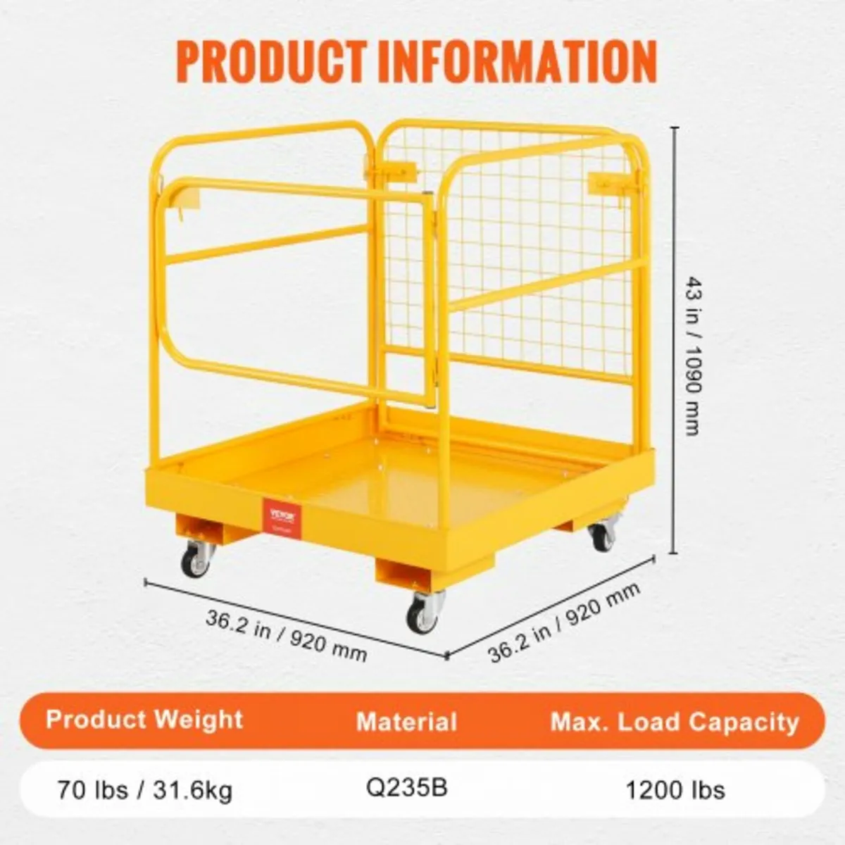 Forklift Safety Cage, 544.3 kg Load Capacity, 91.4 - Image 4