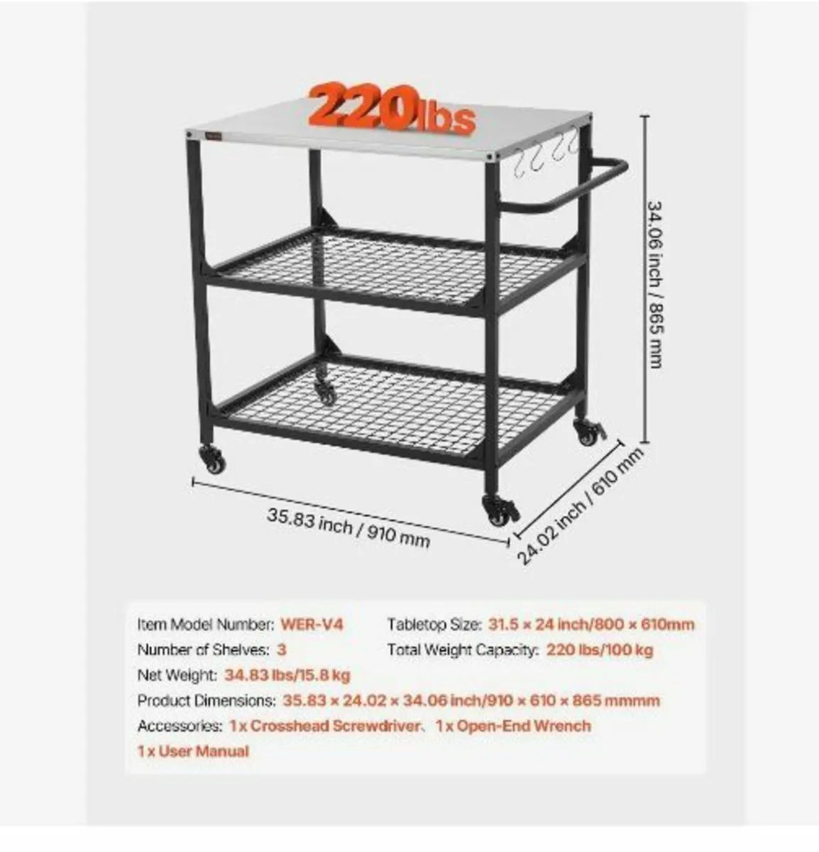 Outdoor Grill Cart, 800 x 610mm Stainless Steel - Image 4