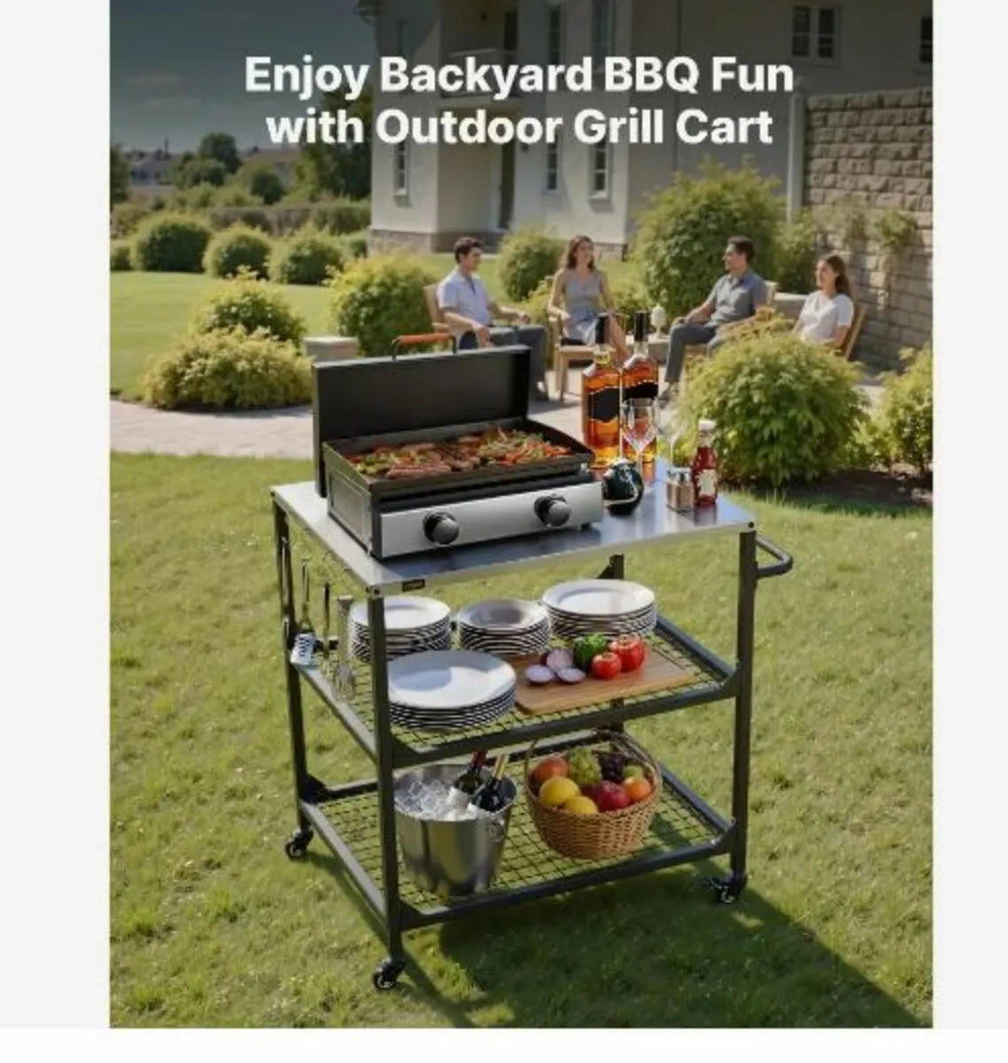 Outdoor Grill Cart, 800 x 610mm Stainless Steel - Image 3