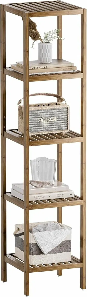 Bathroom Storage Shelf 5-Tier Bamboo Rack - Image 1