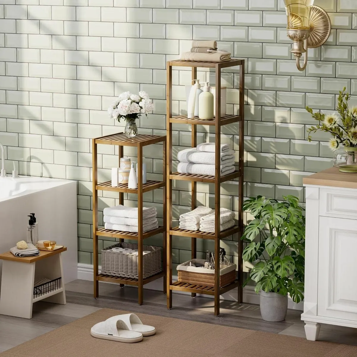 Bathroom Storage Shelf 5-Tier Bamboo Rack - Image 4
