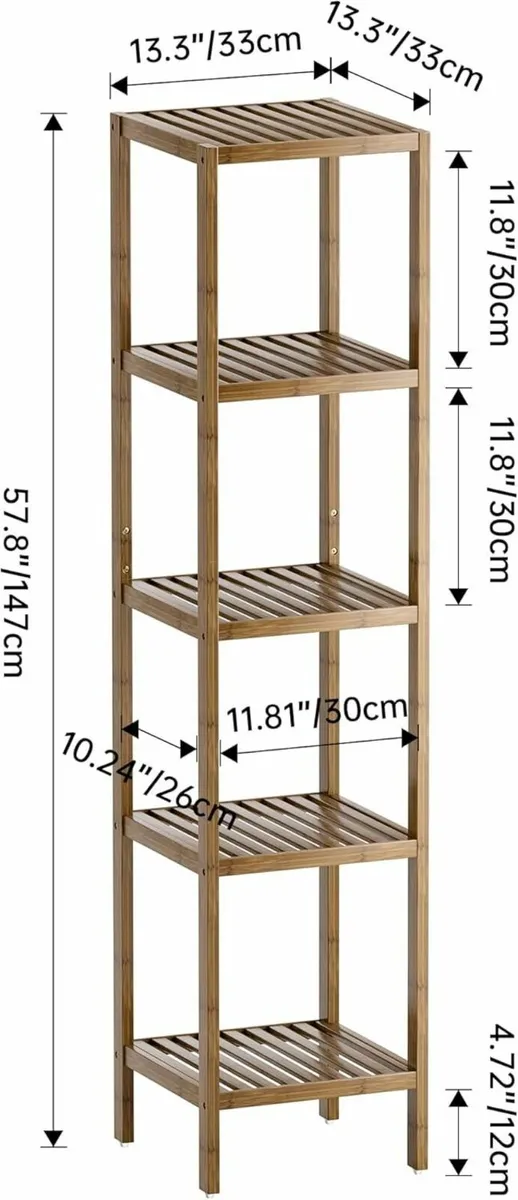 Bathroom Storage Shelf 5-Tier Bamboo Rack - Image 3