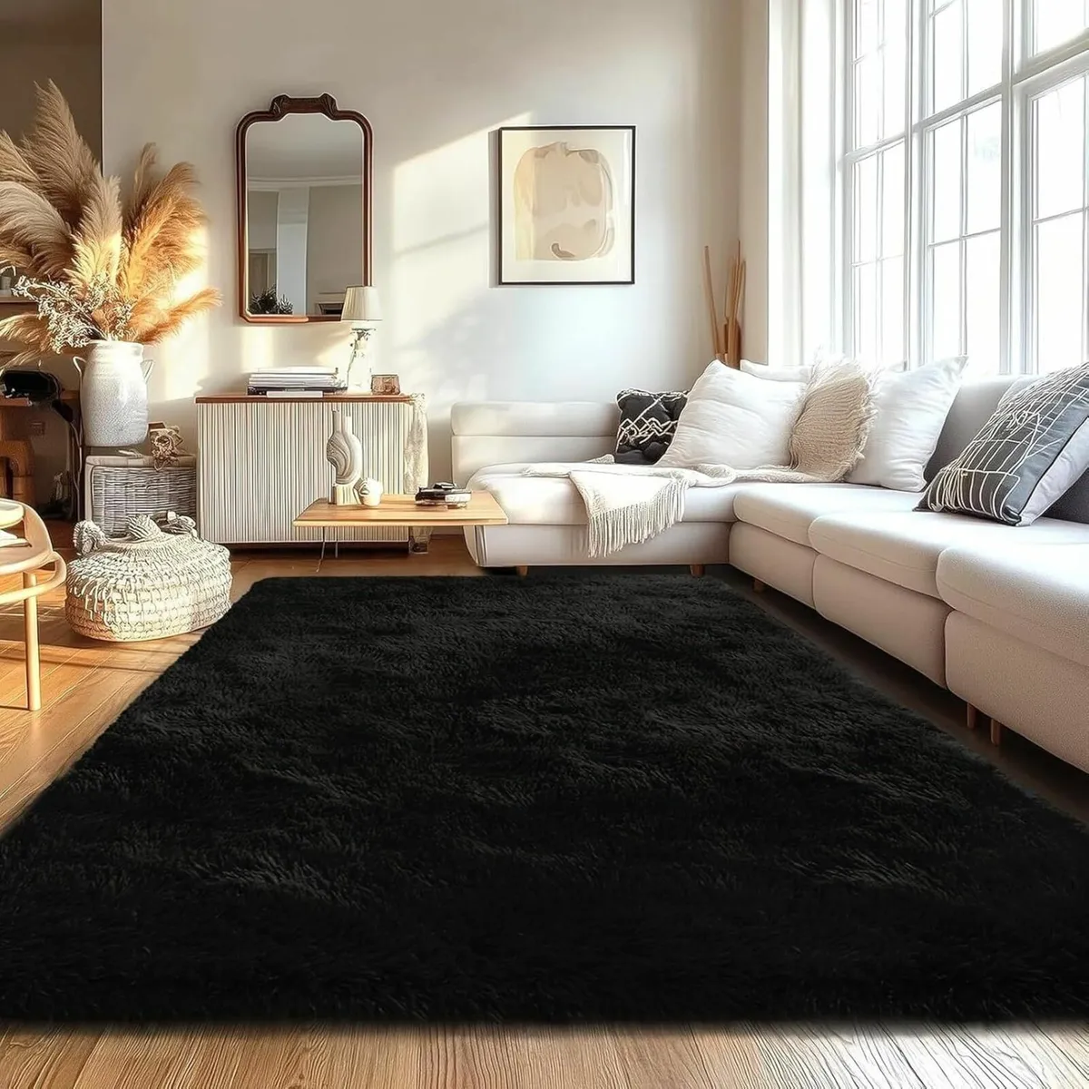 180x270cm Black Shaggy Rug – Soft Fluffy Area for - Image 1