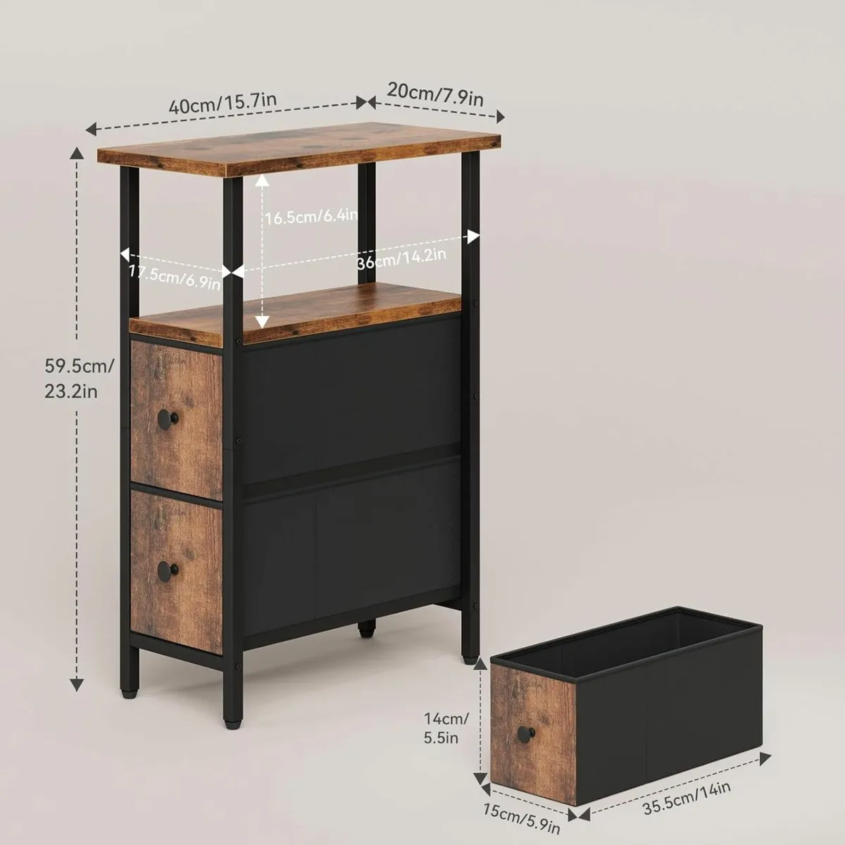 Narrow Side Table Set of 2 Slim Bedside with - Image 3