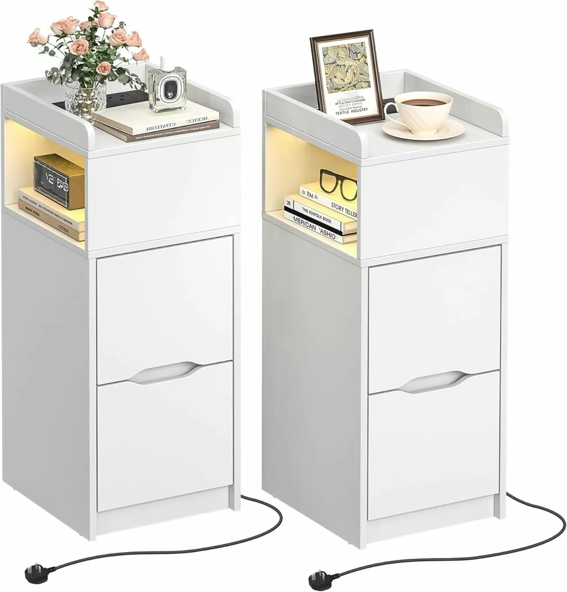 Narrow Bedside Table set of 2 with Sensor LED - Image 1