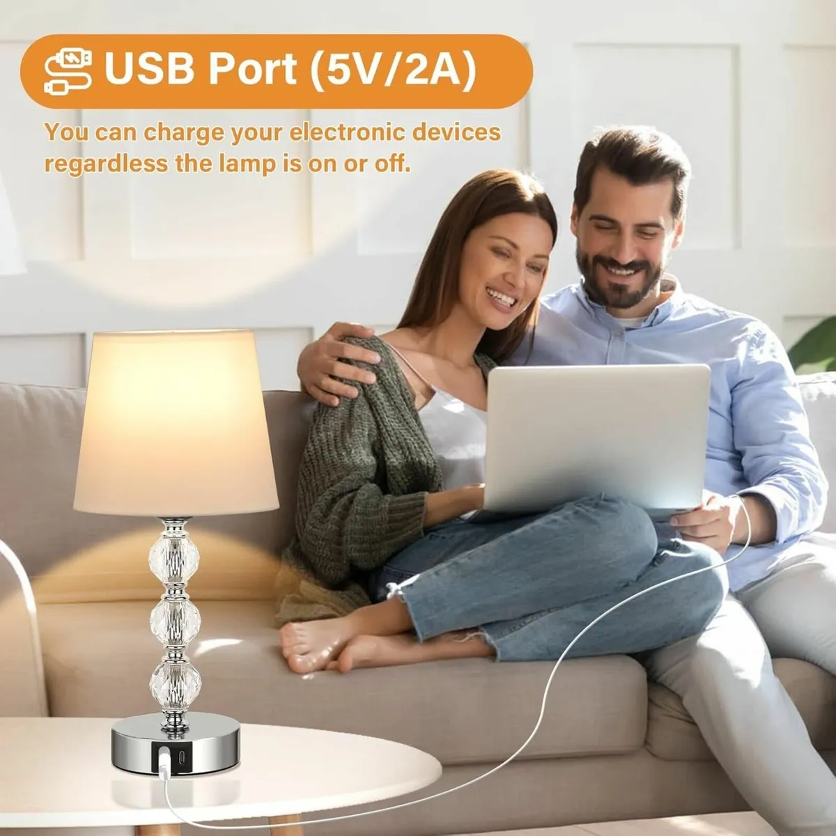 Crystal Touch Lamps Bedside Set of 2 Small with 3 - Image 3