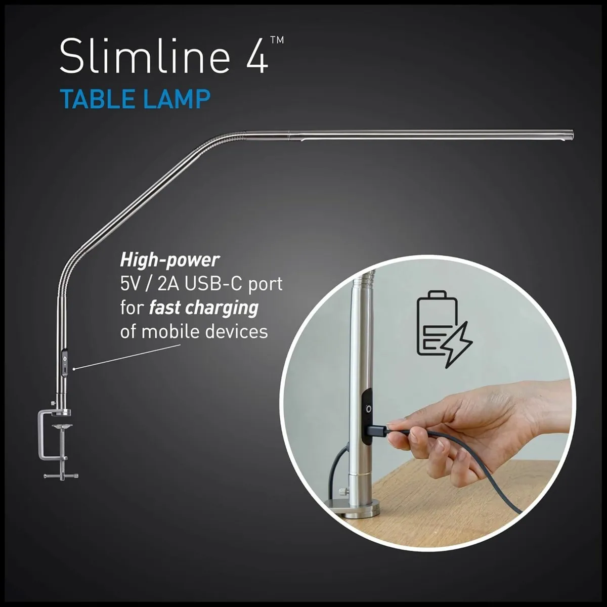 Slimline 4™ LED Table Lamp in Brushed Steel - 6 - Image 3