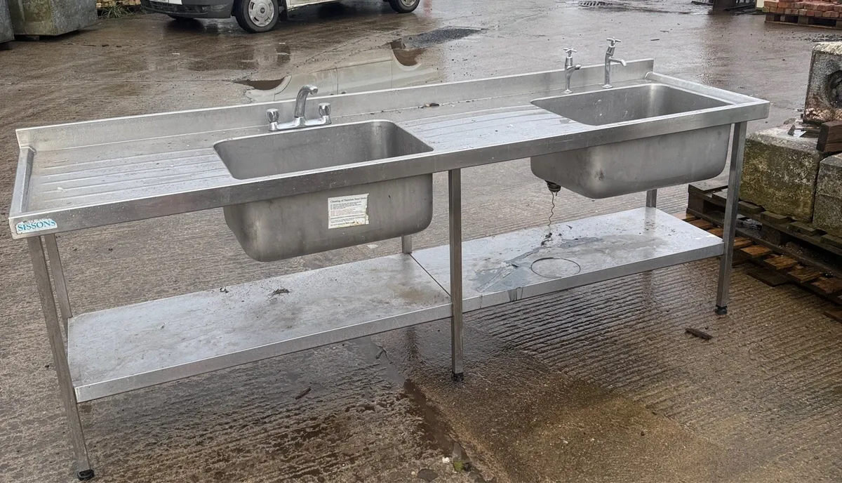 Stainless Steel Double Sink 2.4m x 65cm - Image 1