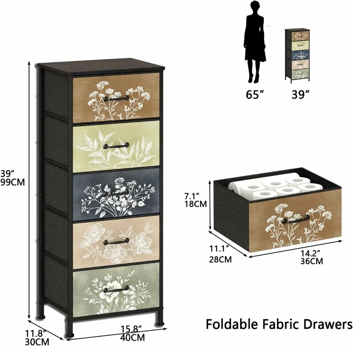 Tall Chest of Drawers with 5 Fabric Drawer - Image 2