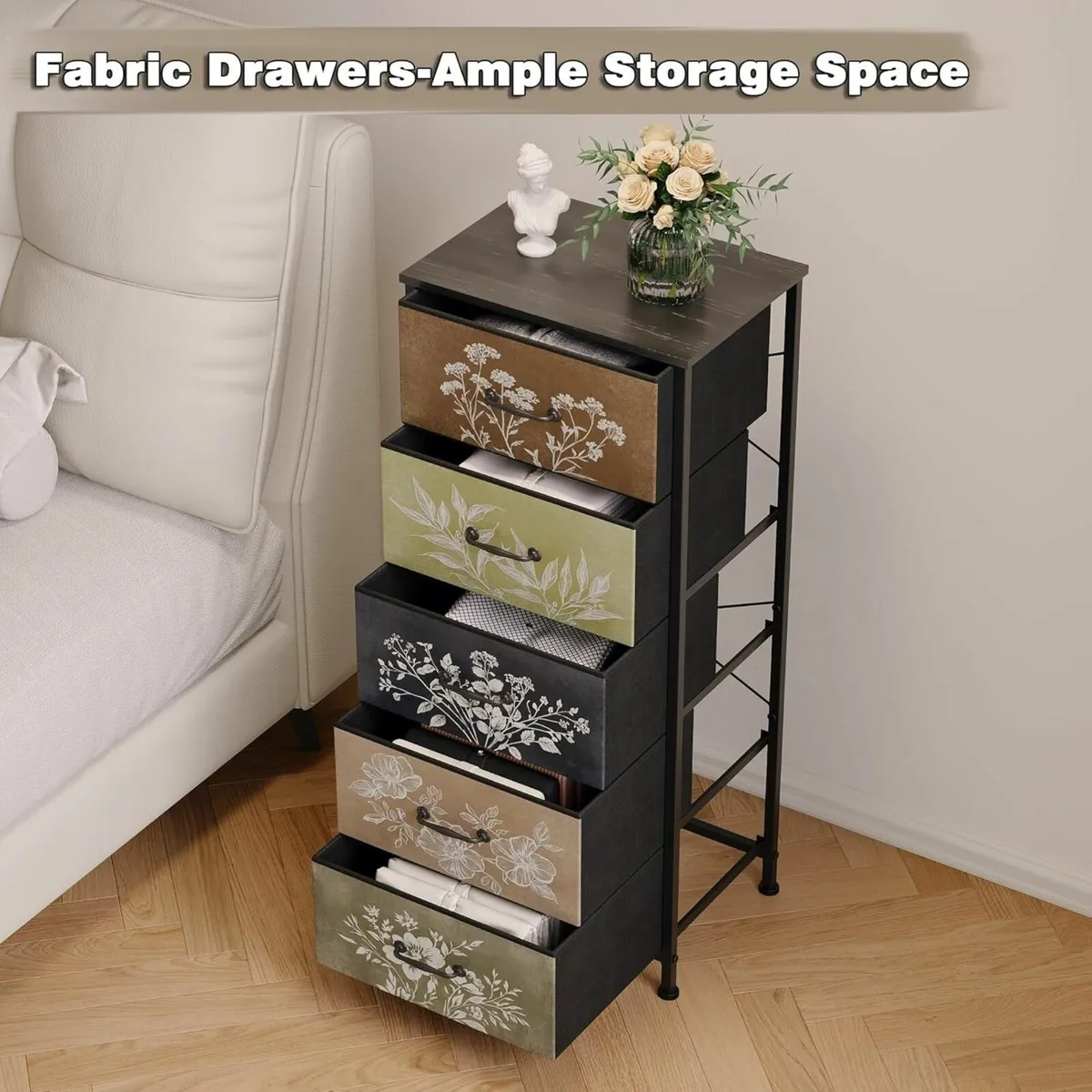 Tall Chest of Drawers with 5 Fabric Drawer - Image 3