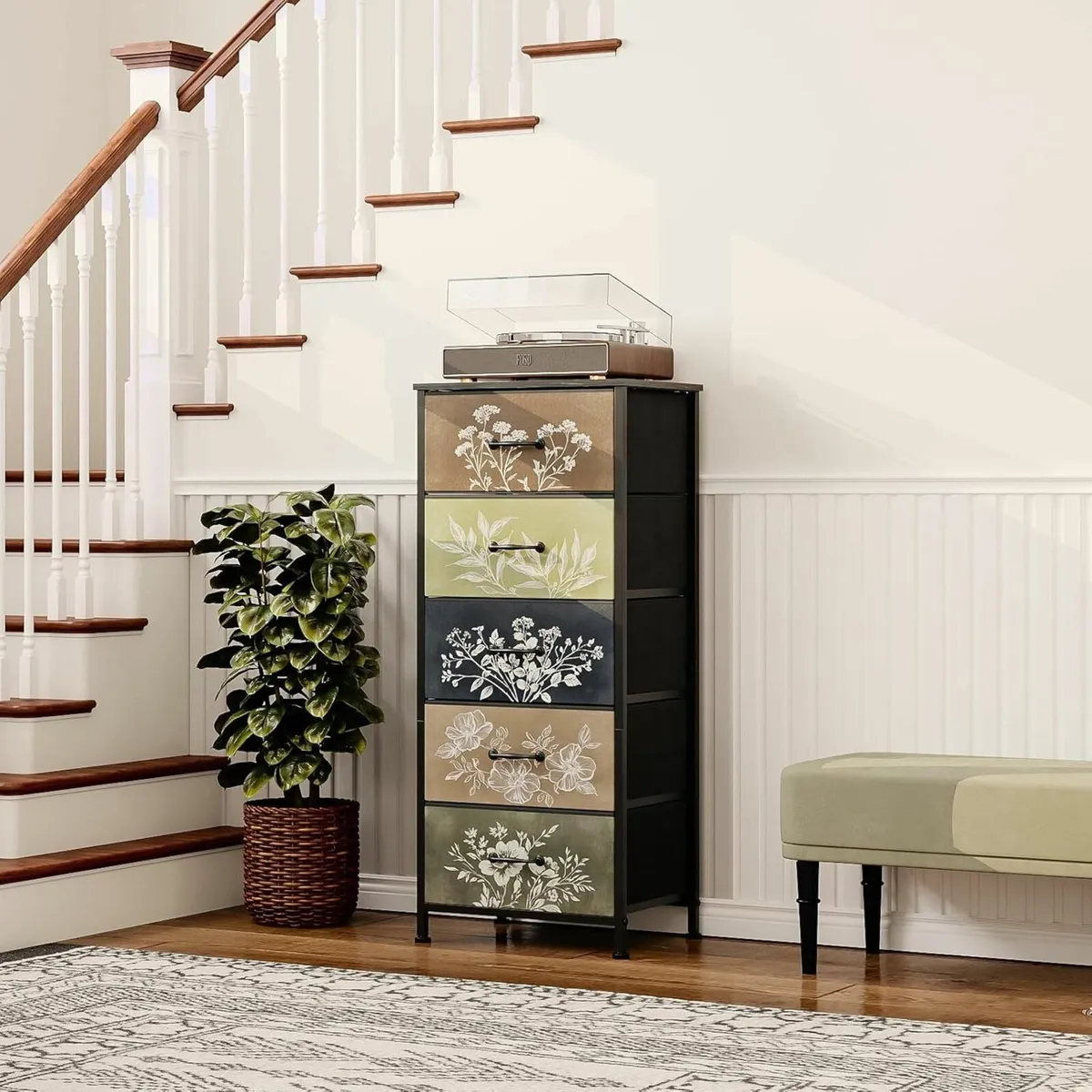 Tall Chest of Drawers with 5 Fabric Drawer - Image 4