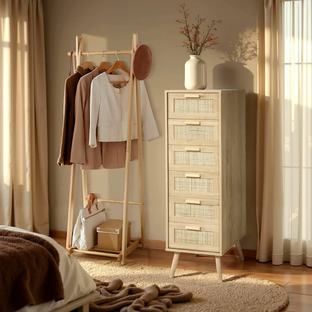 Rattan Chest of Drawers Bedroom Tall Chester with - Image 4