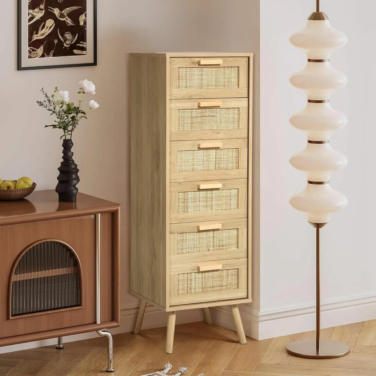 Rattan Chest of Drawers Bedroom Tall Chester with - Image 2