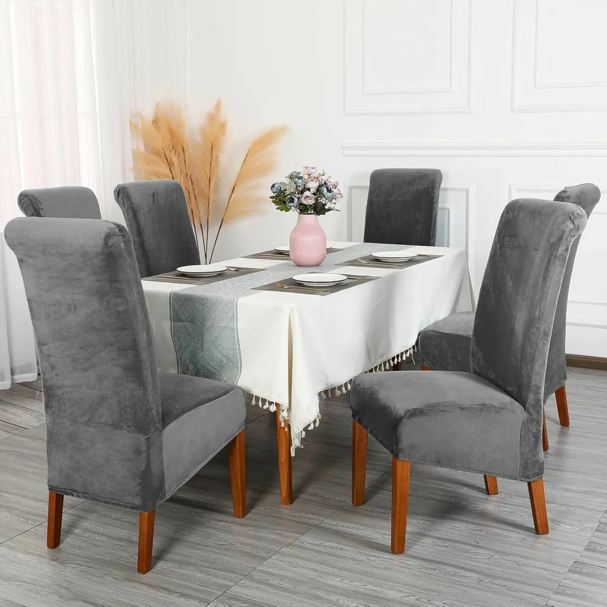 Velvet Dining Chair Covers Stretch Large Slipcover - Image 2