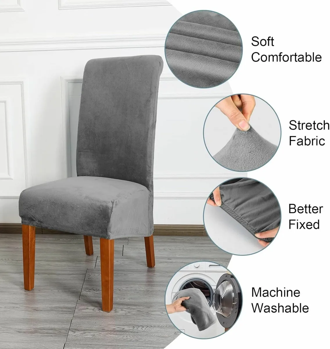 Velvet Dining Chair Covers Stretch Large Slipcover - Image 4