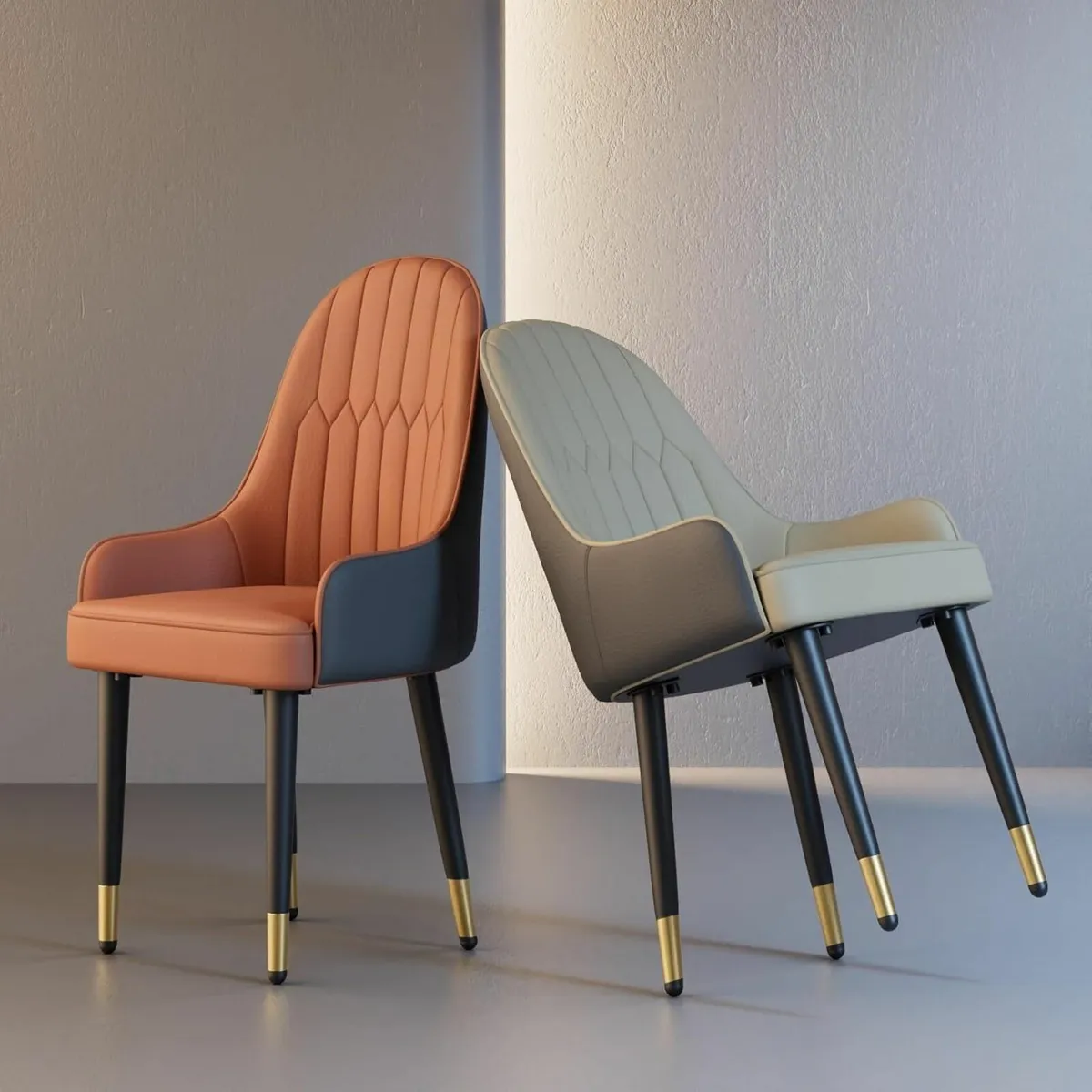 Leather Dining Chairs Set of 2 : Faux Upholstered - Image 3