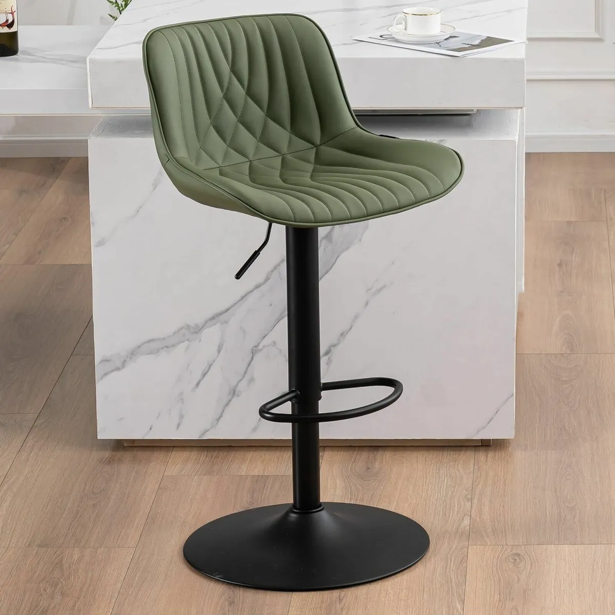 Bar Stools Breakfast Chairs with Back PU Leather - Image 1