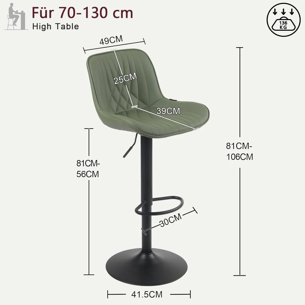 Bar Stools Breakfast Chairs with Back PU Leather - Image 2