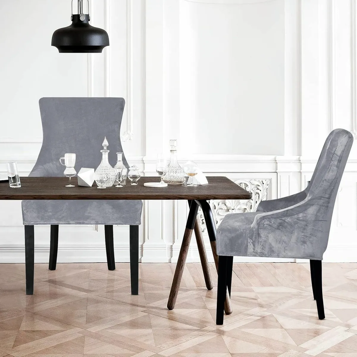 Dining Chair Covers Stretch Velvet Wingback - Image 2