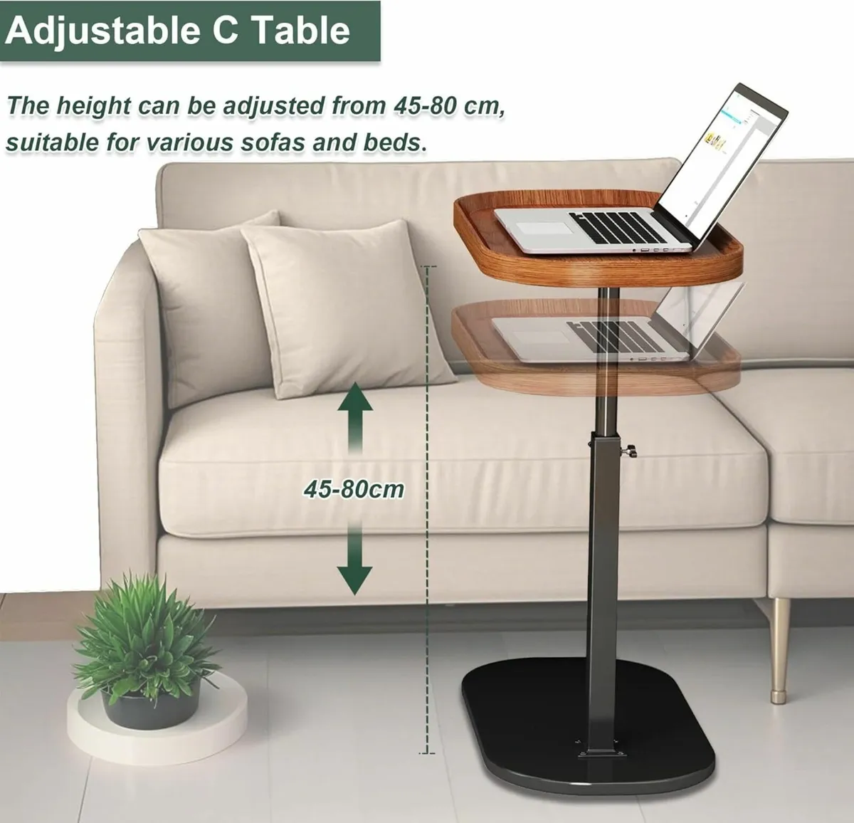 Adjustable Height C Shaped Side Table Lift up - Image 3