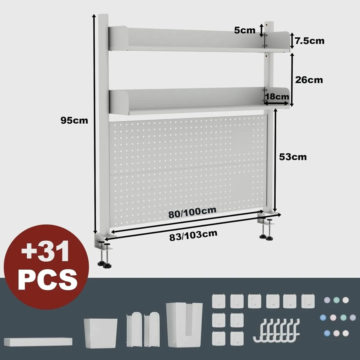 Clamp-on 2-Tier Desk Shelf White 100CM Desktop - Image 3