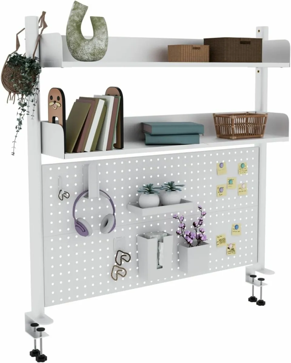 Clamp-on 2-Tier Desk Shelf White 100CM Desktop - Image 1
