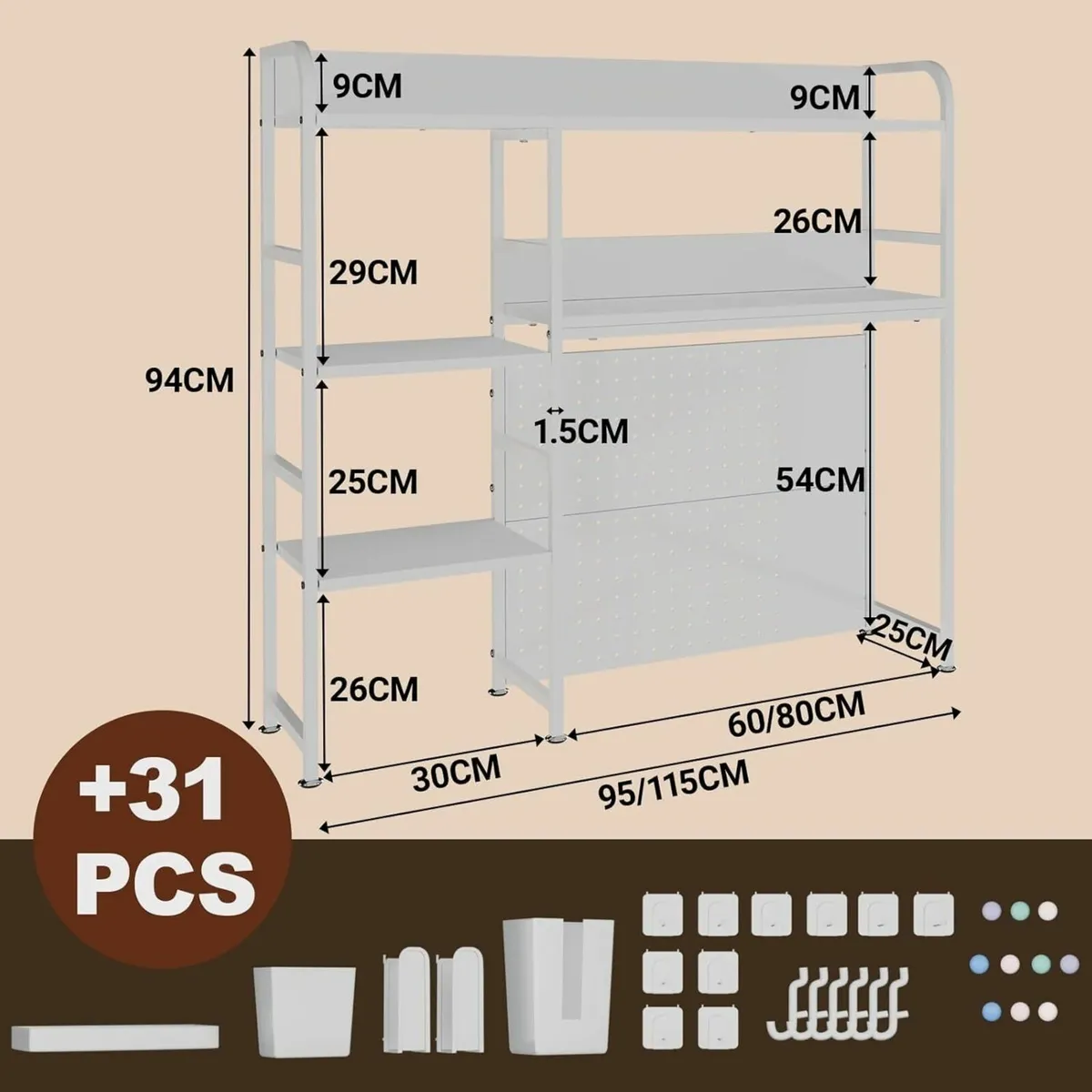 2-Tier Desk Shelf with storage rack White 95CM - Image 3