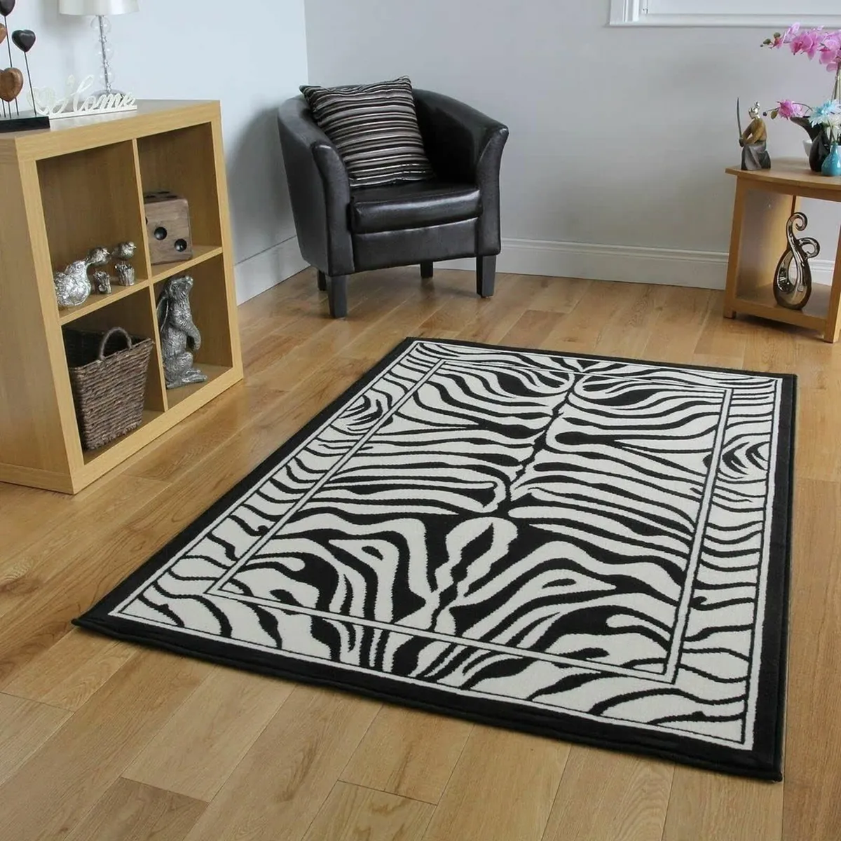 Safari Animal Black White Zebra Stripe Print Rug - Image 1