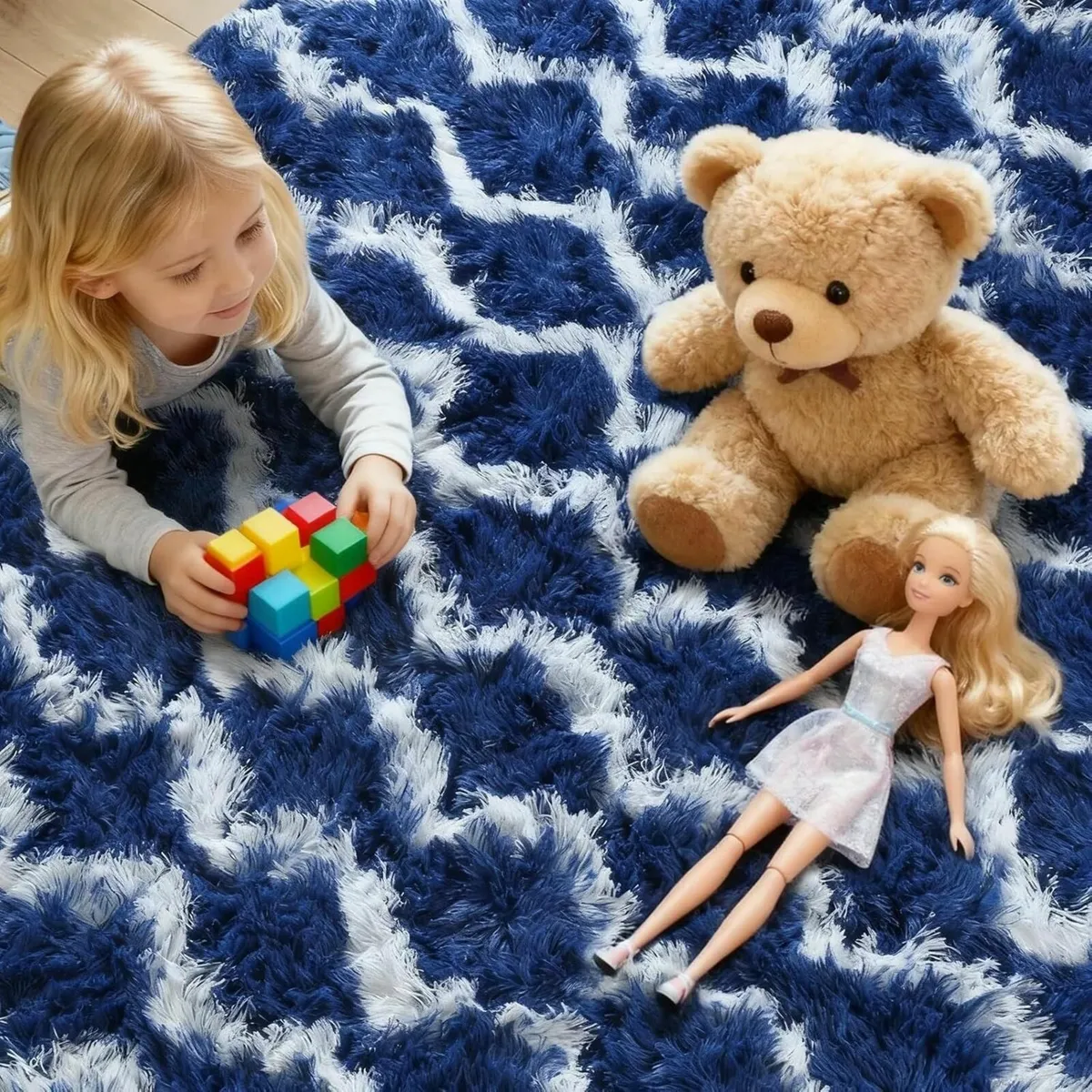 Rugs Living Room 200x300cm Blue and White Striped - Image 2