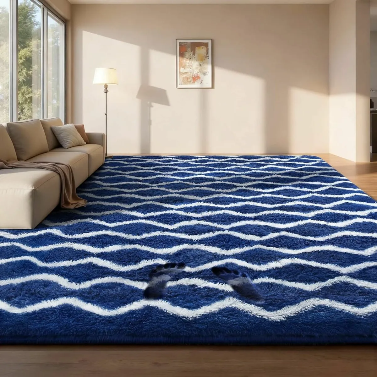 Rugs Living Room 200x300cm Blue and White Striped - Image 1