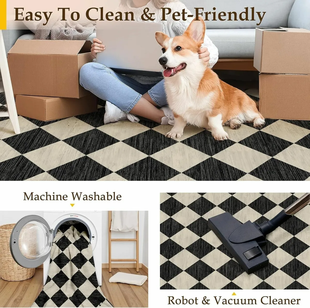 Rugs Living Room Area Rug 160x230cm Black Bedroom - Image 4