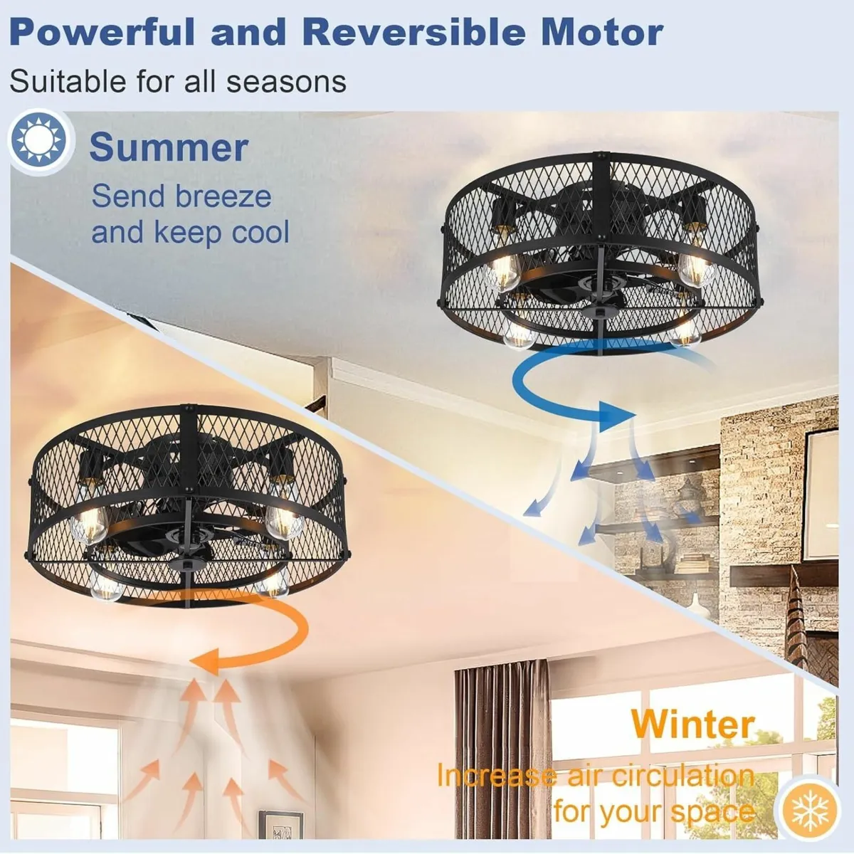 Caged Ceiling Fan with Light: 20 Inch Remote APP - Image 2