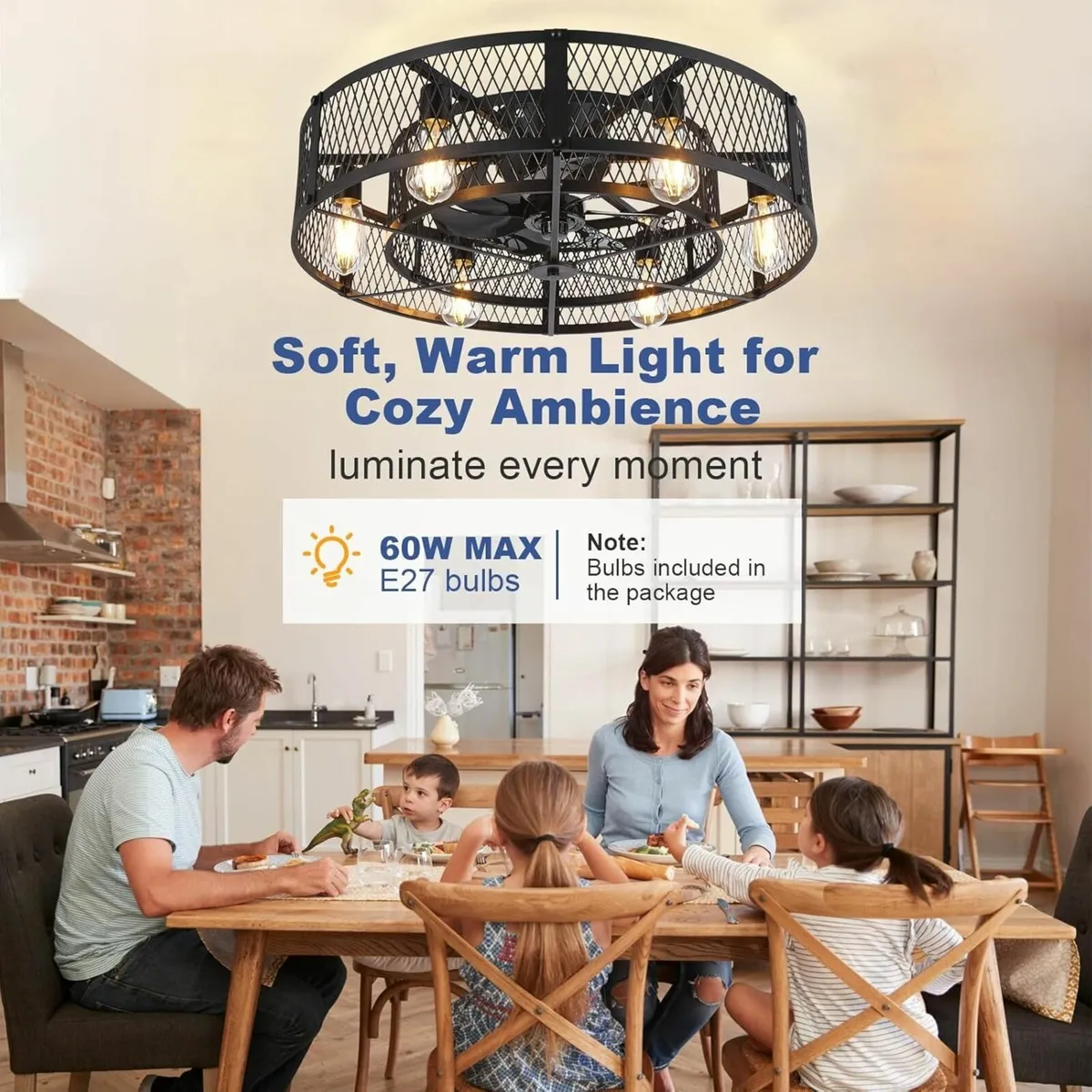 Caged Ceiling Fan with Light: 20 Inch Remote APP - Image 4