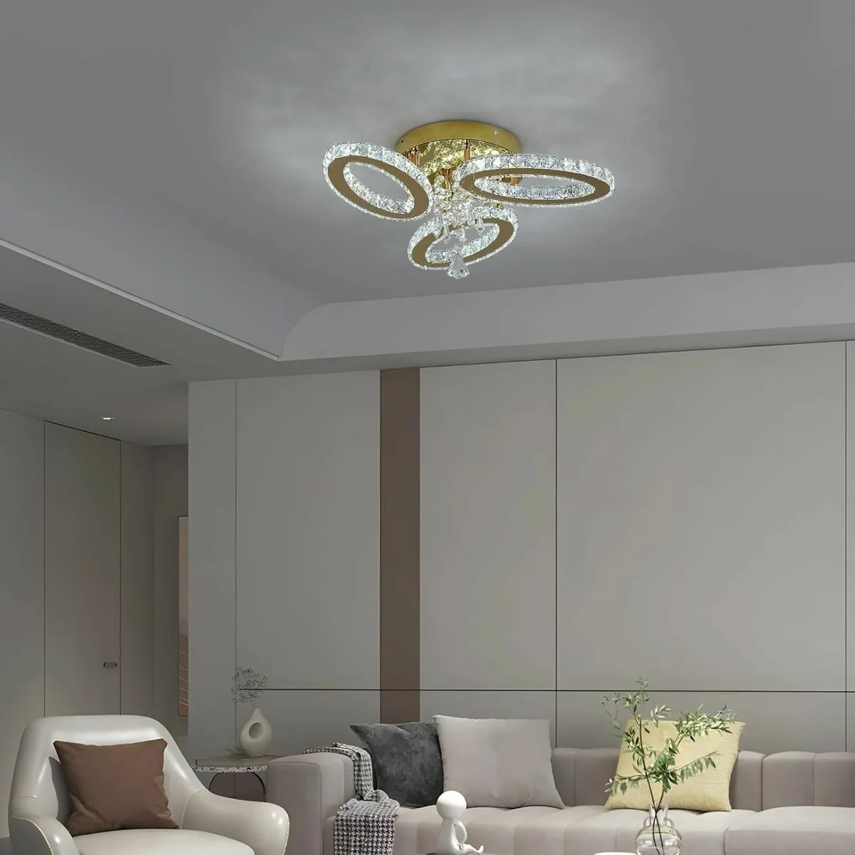 Modern Crystal Chandelier LED 3-Oval Gold Flush - Image 3