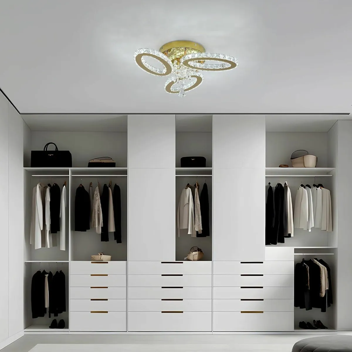 Modern Crystal Chandelier LED 3-Oval Gold Flush - Image 4