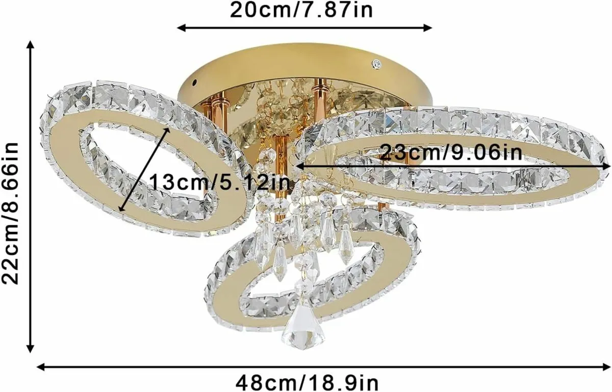 Modern Crystal Chandelier LED 3-Oval Gold Flush - Image 2