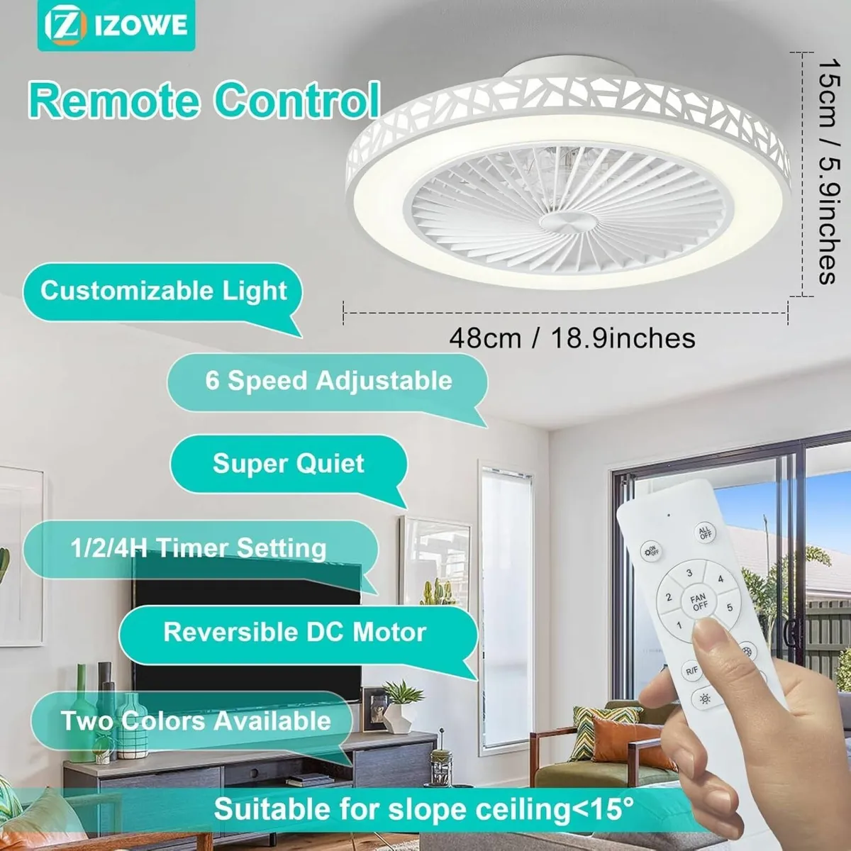 Ceiling Fans with Lights and Remote 48cm Modern - Image 2