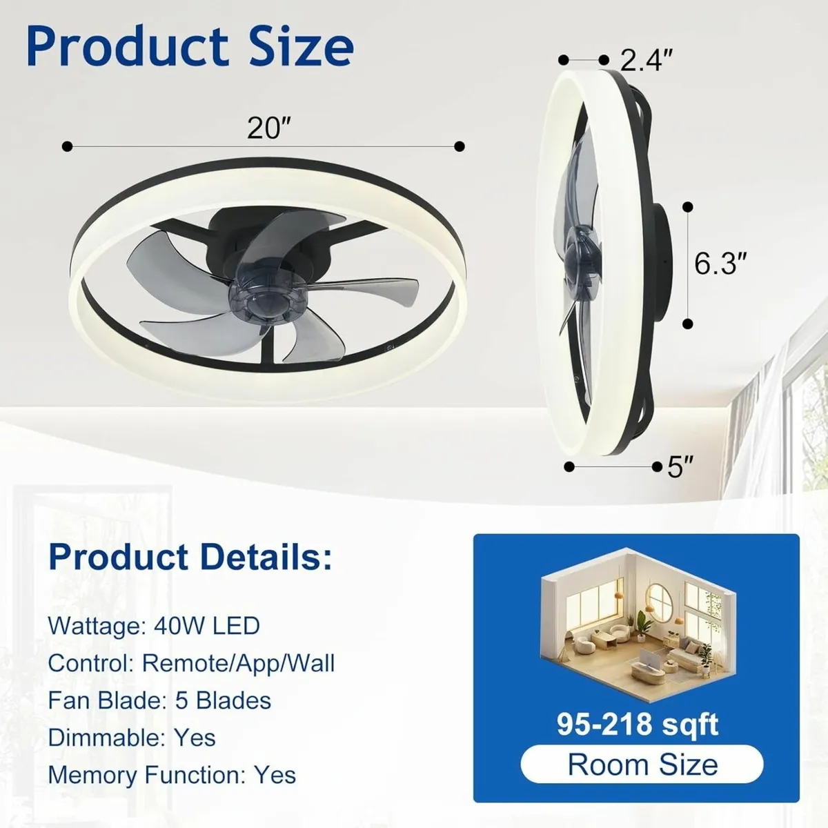 LED Ceiling Fan with Light: 20 Modern Low - Image 2