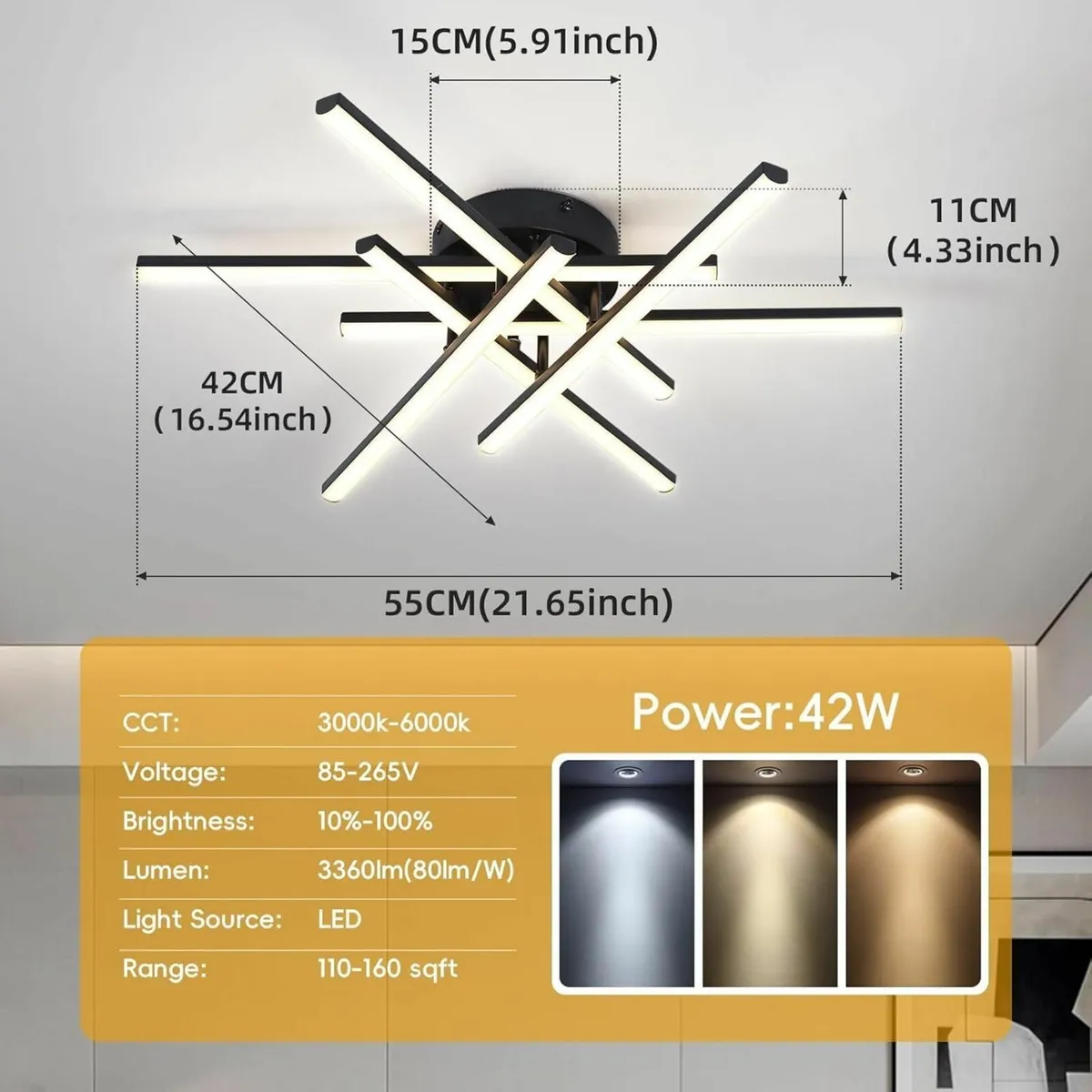 Modern Ceiling Light LED 55cm Black Dimmable - Image 3