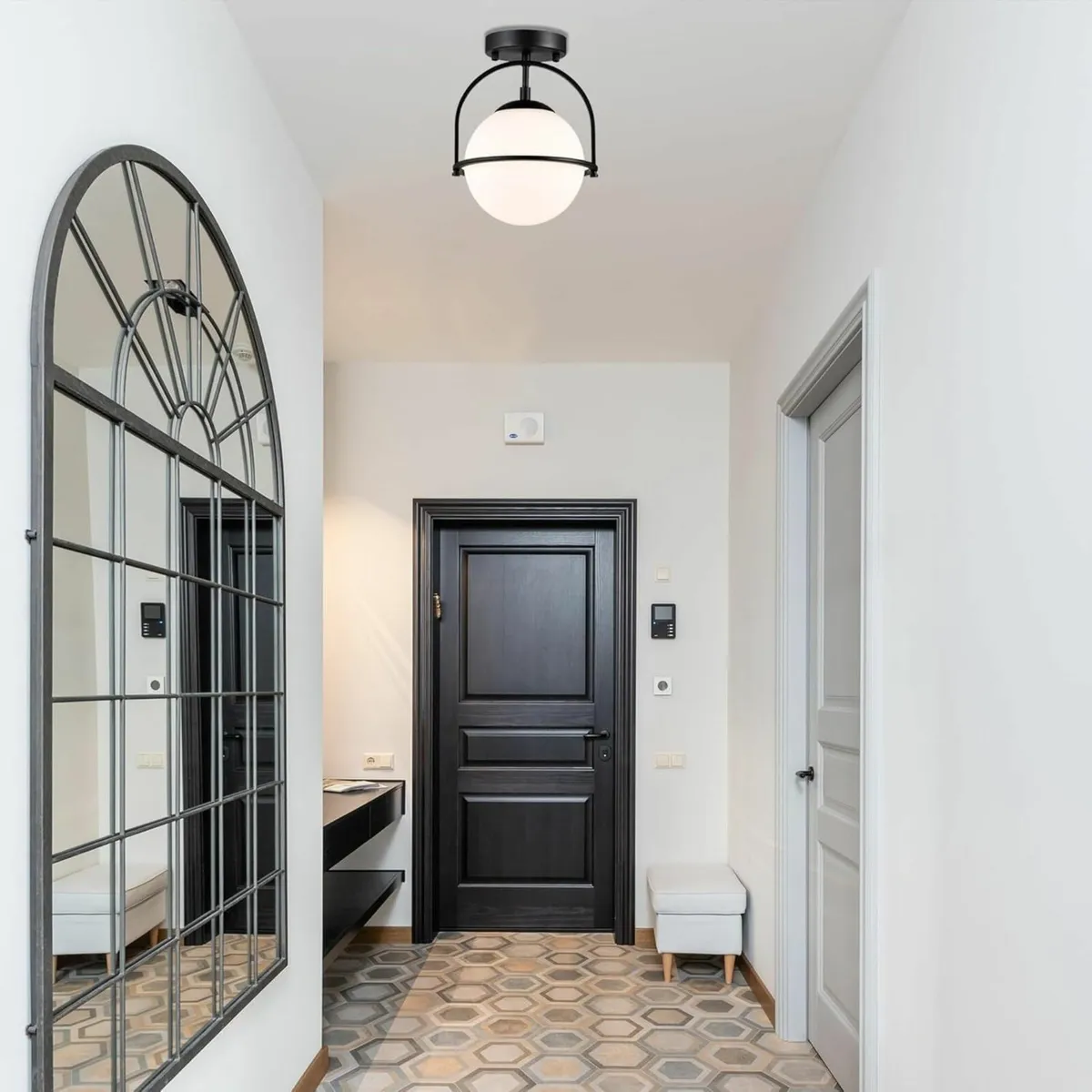 Black Globe Ceiling Light with 18cm Frosted Glass - Image 2