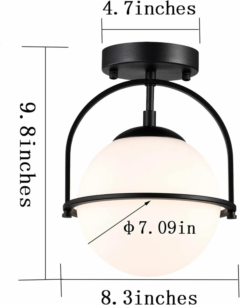 Black Globe Ceiling Light with 18cm Frosted Glass - Image 3
